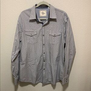 Blue and White Casual Button Down Shirt with Pinstripes